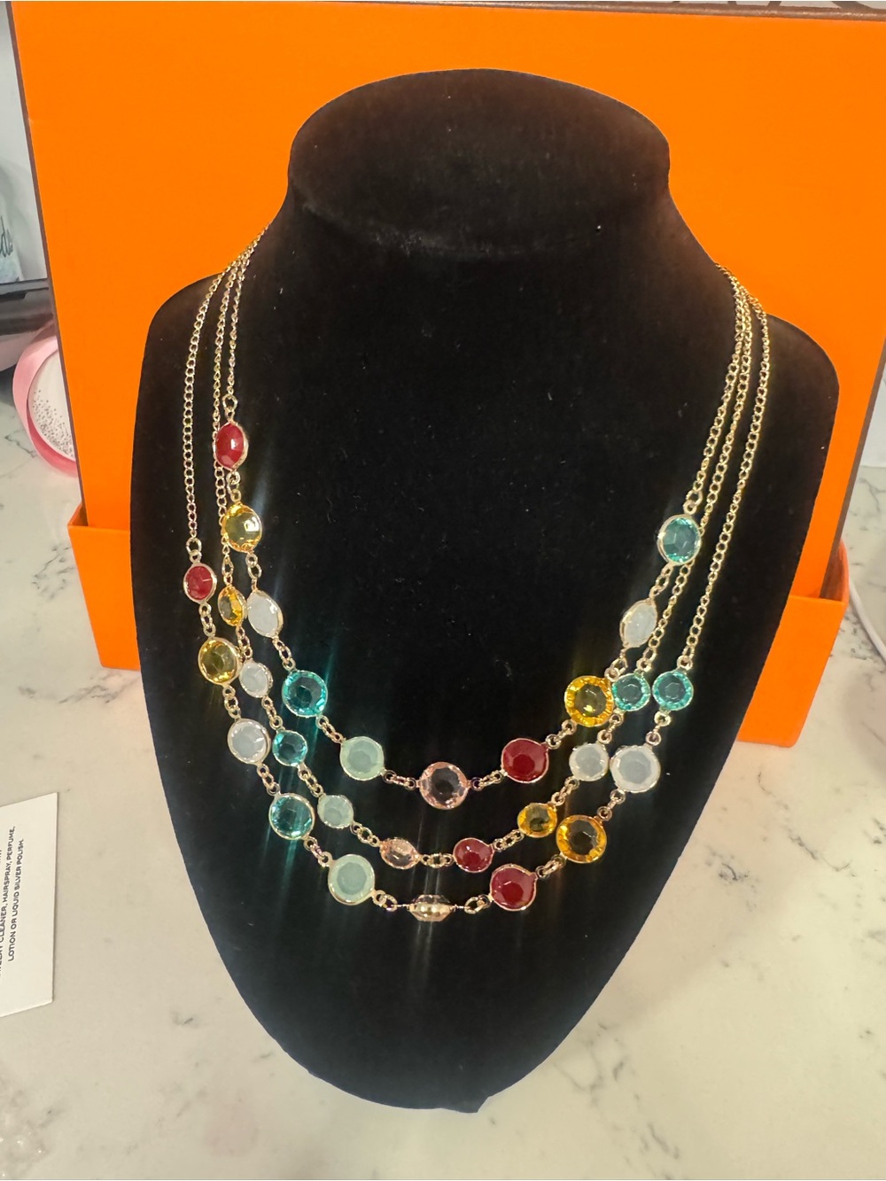 Gloria Vanderbilt Multicolor Faceted Stone Layered Necklace in Gold Tone